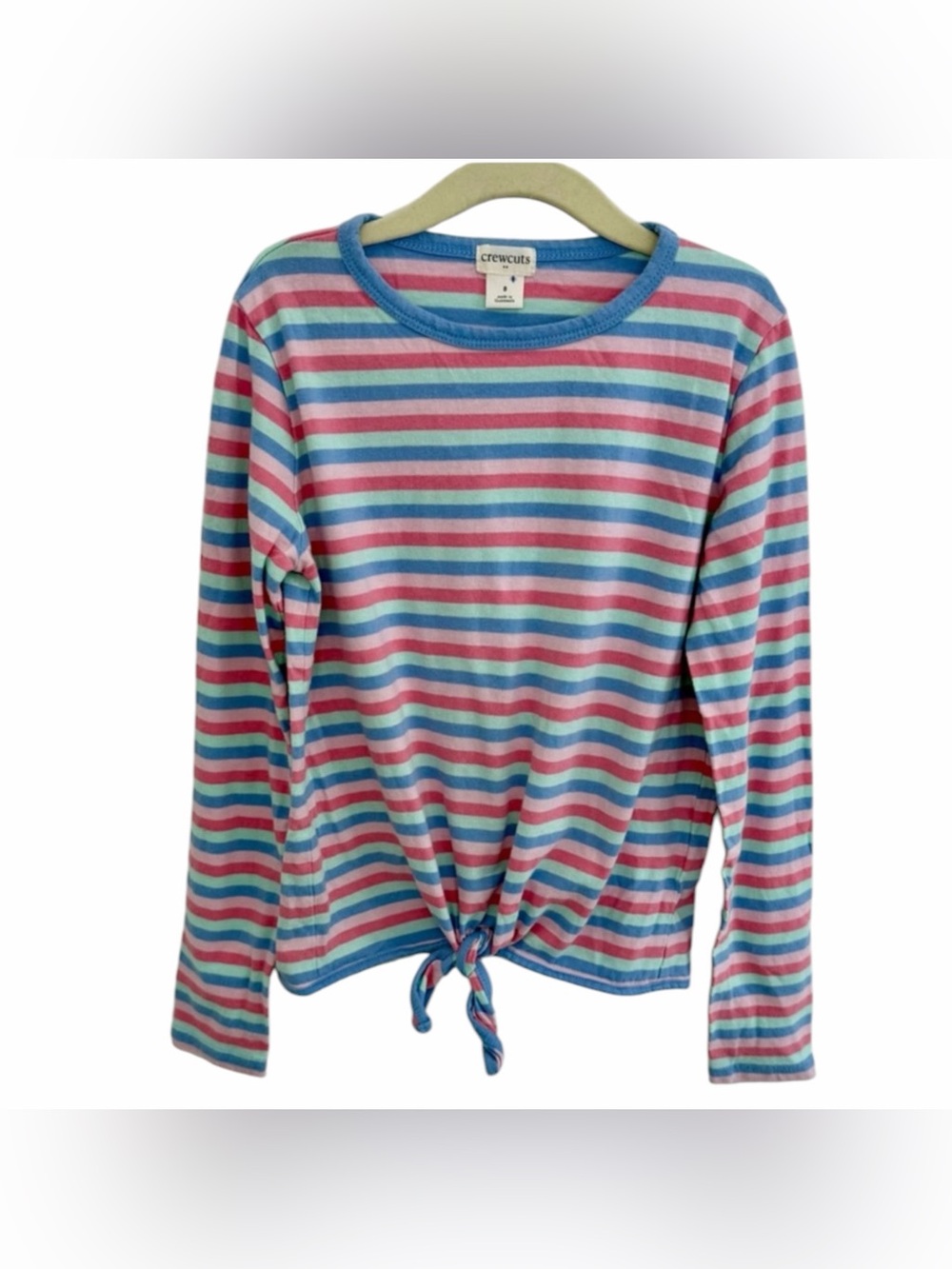 Crewcuts J.Crew Girls Striped long sleeve t-shirt tie front 100% cotton size 8